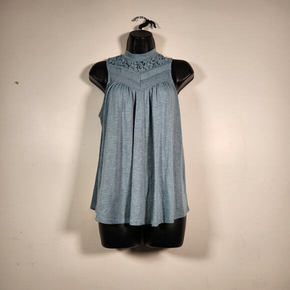 MASSINI by STACY LONDON Tank Top Women S Blue Boho Bohemian Lace Feminine Floral - Picture 1 of 10